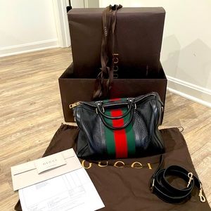 Gucci Vintage Web Leather Boston Bag
